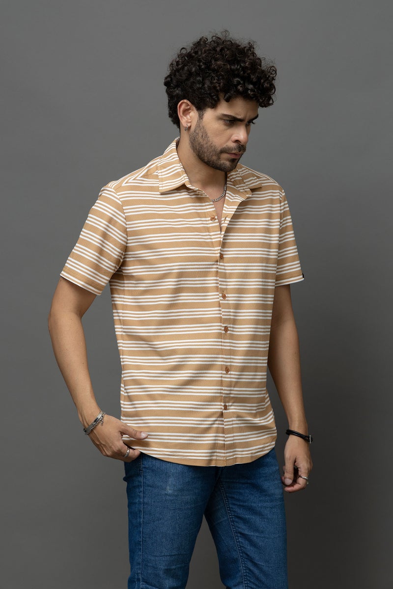 GO DEVIL Beige & White Striped Shirt for Men - Image 2